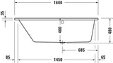 Duravit No.1 Badewanne 1500x800 mm Trapezform mit 1 Rückenschräge Weiß Einbauwanne