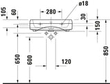 DURAVIT Qatego Halbeinbauwaschtisch 550mm weiß HygieneGlaze 1 Hahnloch mit Überlauf