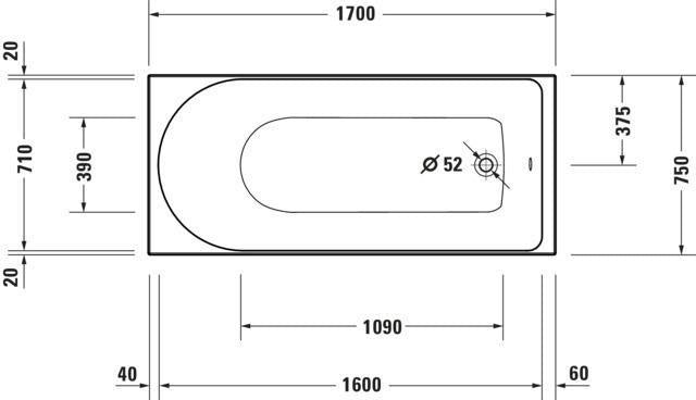 DURAVIT D-Neo Badewanne 1500x750 mm Einbauversion Weiß mit Überlauf und 1 Rückenschräge