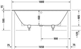 DURAVIT DuraSquare Einbau-Badewanne 1800x800 mm Weiß Matt mit Fußgestell und 2 Rückenschrägen