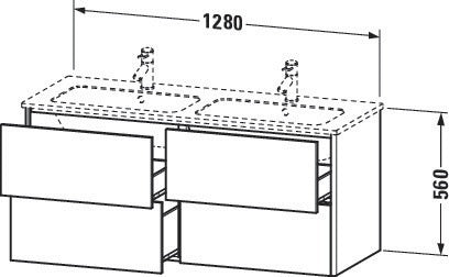 Duravit XSquare Waschtischunterbau 1280 mm, wandhängend, mit Schubkasten und Siphonausschnitt