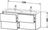 Duravit XSquare Waschtischunterbau 1280 mm, wandhängend, mit Schubkasten und Siphonausschnitt