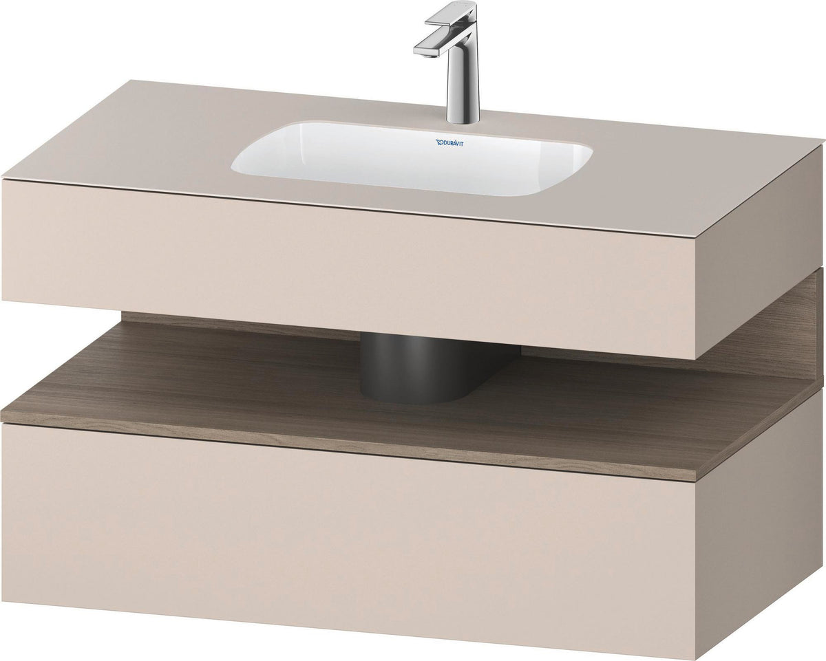 Duravit Qatego Einbauwaschtisch mit Konsolenwaschtischunterbau Basalt & Eiche Terra Matt 1000x550x600 mm