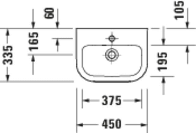 DURAVIT D-Code Handwaschbecken 450 mm weiß, 1 Hahnloch, mit Überlauf, wandhängend