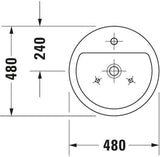 DURAVIT Aufsatzbecken Starck 1 480 mm mit Überlauf, Hahnlochbank, weiß geschliffen
