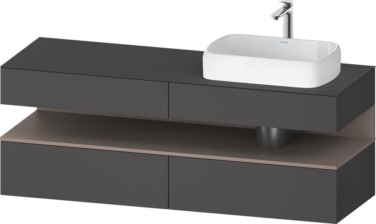 Duravit Qatego Konsolenwaschtischunterbau 1600 mm Weiß Hochglanz mit Eiche Schwarz Nische