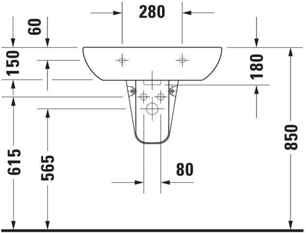 Duravit D-Code Waschtisch 550 mm weiß mit Überlauf und Hahnlochbank – Wandmontage