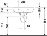 Duravit D-Code Waschtisch 550 mm weiß mit Überlauf und Hahnlochbank – Wandmontage