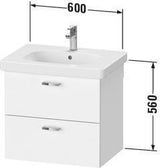 Duravit XBase Waschtischunterbau wandhängend 600 mm, 2 Schubladen, weiß matt – Soft-Close