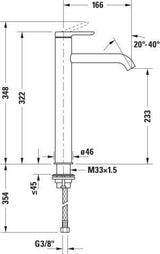 DURAVIT C.1 Einhebel-Waschtischmischer XL 166 mm Schwarz Matt ohne Zugstange