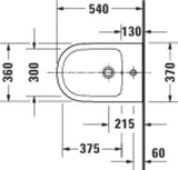 DURAVIT D-Code Wand Bidet 540 mm Weiß mit Überlauf und Hahnlochbank