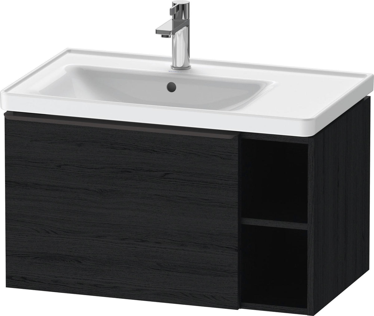 Duravit Waschtisch D-Neo 800 mm weiß mit Überlauf, Becken links, Hahnlochbank, Wandmontage