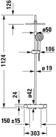 DURAVIT Duschsystem MinusFlow mit Brausethermostat, Bronze Gebürstet, 1124 mm