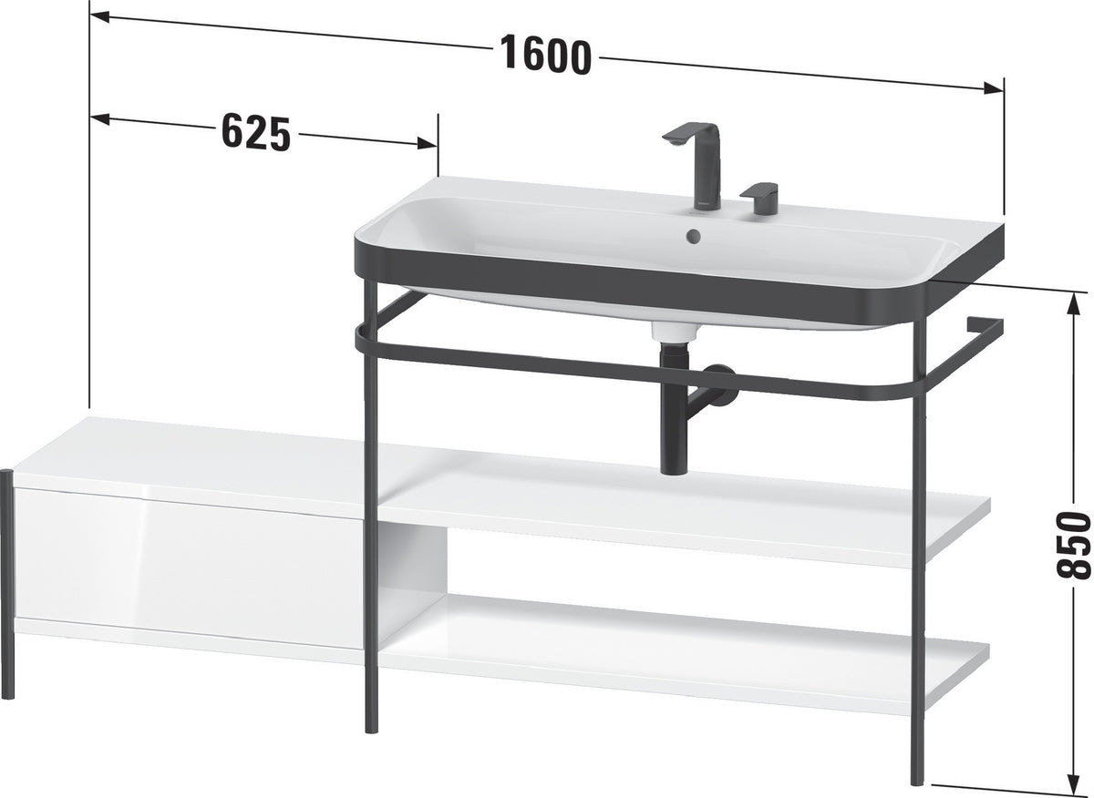 Duravit Happy D.2 Plus Waschtischunterbau 1600 mm mit Metallkonsole & Möbelwaschtisch supermatt