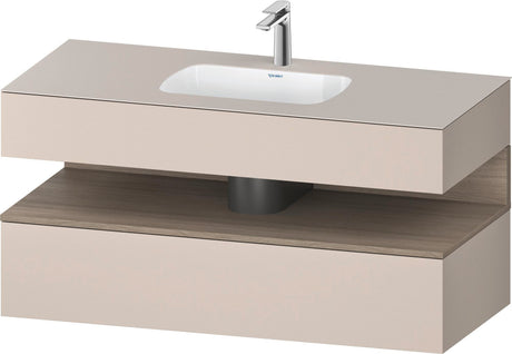 DURAVIT Qatego Einbauwaschtisch mit Konsolenwaschtischunterbau 1200 mm Eiche Terra & Weiß Hochglanz