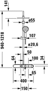 DURAVIT Duschsystem Shower Systems Shelf 1050 mit Thermostat, Kopf- und Handbrause, Chrom Weiß Hochglanz
