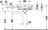 DURAVIT D-Code Halbeinbauwaschtisch 550 mm, 1 Hahnloch, mit Überlauf, weiß