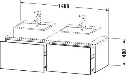 Duravit Waschtischunterbau XSQUARE 1400x400x548mm 2 Auszüge s-matt Eiche Ahorn links