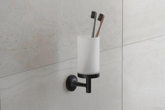 DURAVIT Starck T Zahnputzbecher, Chrom, Akzentfarbe Weiß Matt, 65x98x173 mm, Glas, Messing