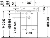 DURAVIT DuraSquare Waschtisch 500 mm weiß ohne Überlauf mit 1 Hahnloch für Möbelmontage