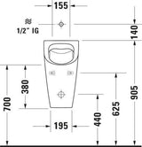 Duravit Urinal ME by Starck RIMLESS 0,5 l Zulauf oben mit Fliege weiß