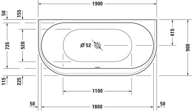 DURAVIT Darling New Badewanne 1900x900 mm Vorwand, weiß Acryl mit Gestell & 2 Rückenschrägen