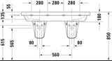 Duravit D-Code Doppelwaschtisch 1200 mm mit Überlauf, Hahnlochbank, 2 Becken, weiß