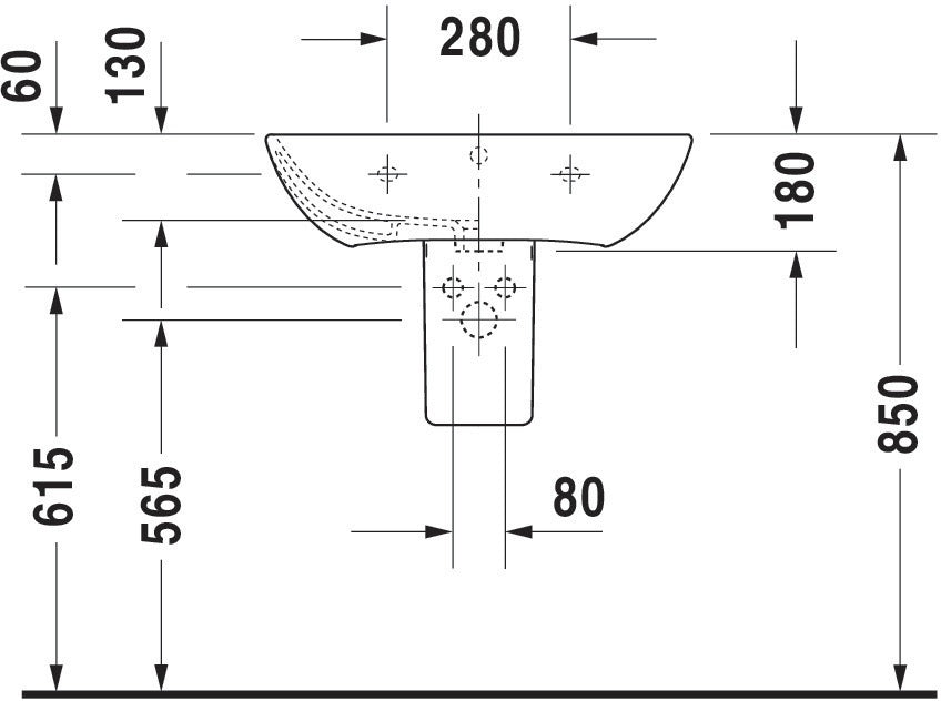 DURAVIT Waschtisch ME by Starck 650x490mm mit Überlauf, 3 Hahnlöcher, WonderGliss Weiß