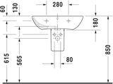 DURAVIT Waschtisch ME by Starck 650x490mm mit Überlauf, 3 Hahnlöcher, WonderGliss Weiß