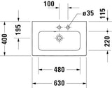 DURAVIT ME by Starck Möbelwaschtisch 630 mm Weiß mit Überlauf und 2 Hahnlöchern