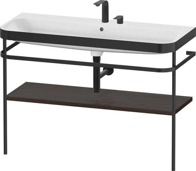 DURAVIT Happy D.2 c-bonded Waschtischset 1175 mm Nussbaum gebürstet mit Metallkonsole und 2 Hahnlöchern
