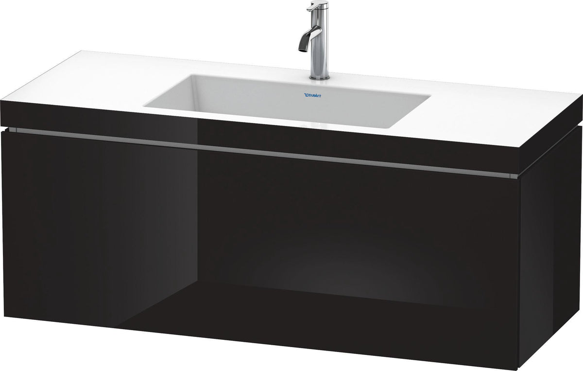 DURAVIT L-Cube c-bonded Waschtischset 1200 mm Schwarz Hochglanz mit Tip-On-Auszug