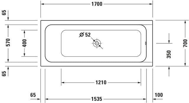 DURAVIT D-Code Badewanne 1700x750 mm Einbau, Mittelablauf, 1 Rückenschräge, Weiß