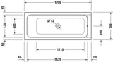 DURAVIT D-Code Badewanne 1700x750 mm Einbau, Mittelablauf, 1 Rückenschräge, Weiß