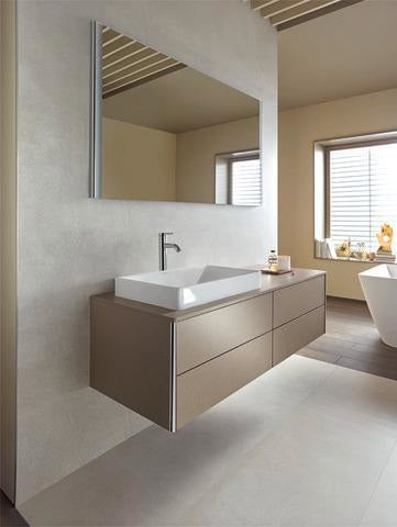 Duravit XSquare Konsole 1400x550mm betongrau matt – 1 Ausschnitt, mit Siphonaussparung