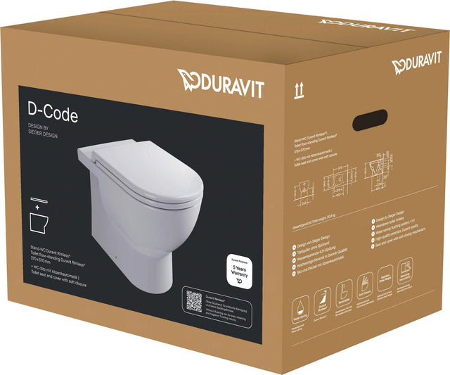 Duravit D-Code WC-Set bodenstehend Vorwand spülrandlos mit Sitz und Absenkautomatik Weiß Hochglanz