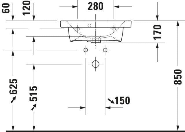 Duravit DuraStyle Möbelwaschtisch 550 mm mit Überlauf, Hahnlochbank & 3 Hahnlöchern in Weiß