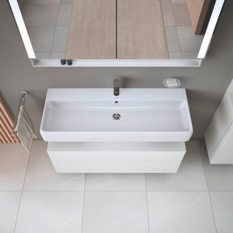 Duravit Qatego Waschtischunterbau 1190 mm – Weiß Matt mit Eiche Schwarz Nische, 1 Auszug, LED