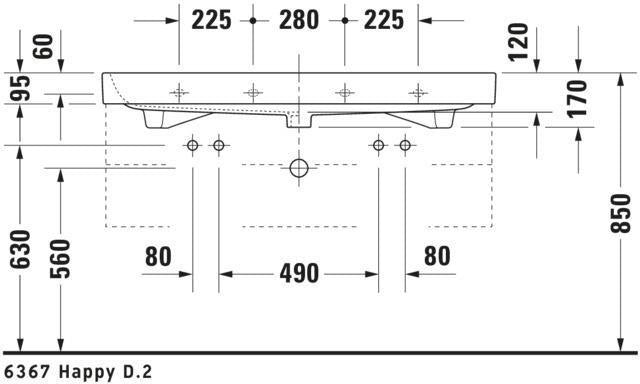 DURAVIT Möbelwaschtisch Happy D.2 1200 mm mit Überlauf, 2 Hahnlöchern und Hahnlochbank – Weiß