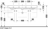 DURAVIT Möbelwaschtisch Happy D.2 1200 mm mit Überlauf, 2 Hahnlöchern und Hahnlochbank – Weiß