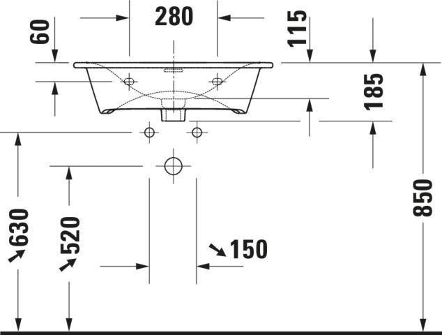 DURAVIT Viu Möbelwaschtisch 630 mm Weiß mit Überlauf und 1 Hahnloch