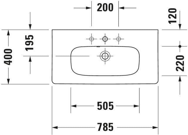 Duravit DuraStyle Möbelwaschtisch 785 mm mit Überlauf, 1 Hahnloch, WonderGliss, weiß