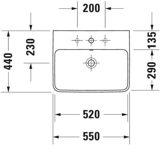 DURAVIT Waschtisch ME by Starck 550 mm Weiß Seidenmatt mit Überlauf und Hahnloch