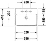 DURAVIT Waschtisch ME by Starck 550 mm Weiß Seidenmatt mit Überlauf und Hahnloch