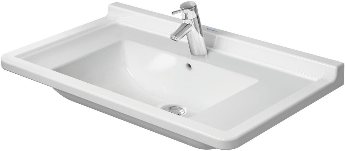 DURAVIT Möbelwaschtisch Starck 3 850 mm mit Überlauf, 1 Hahnloch, weiß – Wandhängend