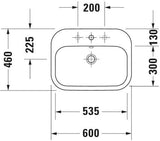 Duravit Happy D.2 Einbauwaschtisch 600 mm, mit Überlauf, 1 Hahnloch, weiß