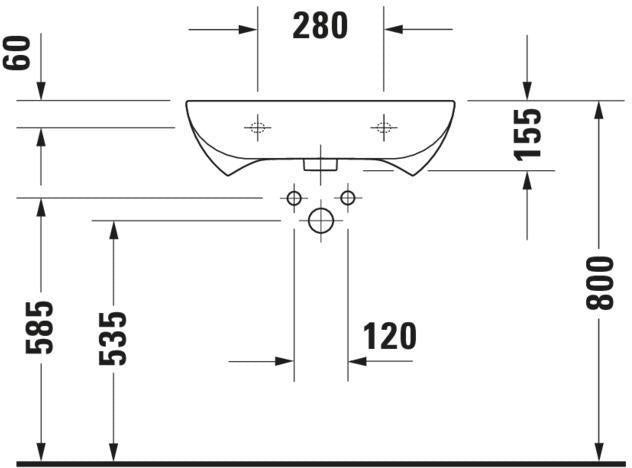 Duravit D-Code Waschtisch 600 mm weiß mit Überlauf und 1 Hahnloch, wandhängend