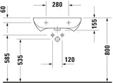 Duravit D-Code Waschtisch 600 mm weiß mit Überlauf und 1 Hahnloch, wandhängend