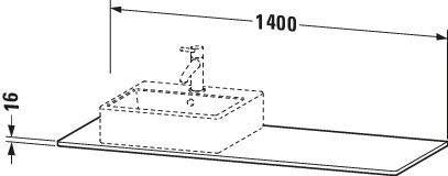 Duravit XSquare Konsole 1400x550mm betongrau matt – 1 Ausschnitt, mit Siphonaussparung