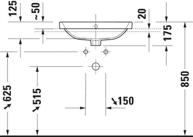 Duravit No.1 Einbauwaschtisch 550 mm weiß mit Überlauf und Hahnlochbank – Sanitärkeramik